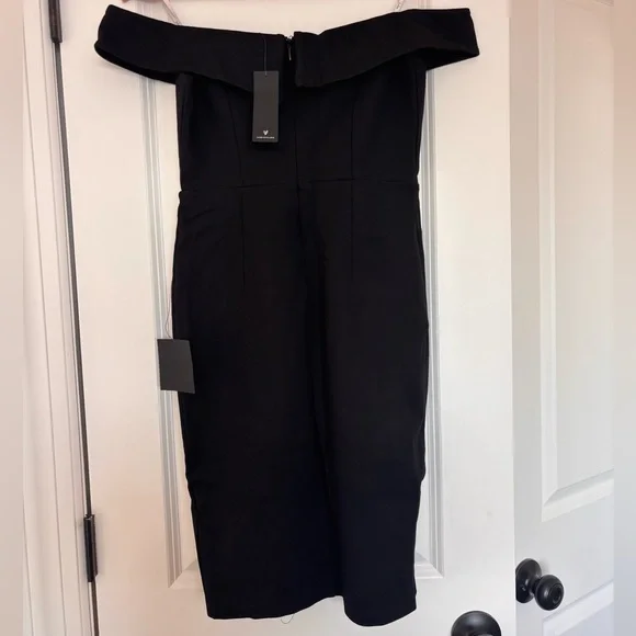 Lulus Hello Romance Black Off-the-Shoulder Bodycon Midi Dress NWT Size Small - Picture 5 of 7